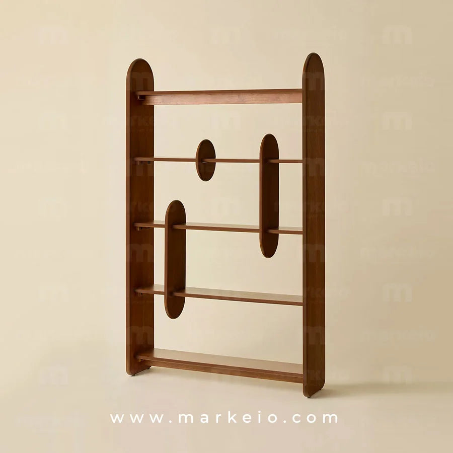 Meuble de rangement personnalisé pour livres et objets de décoration.