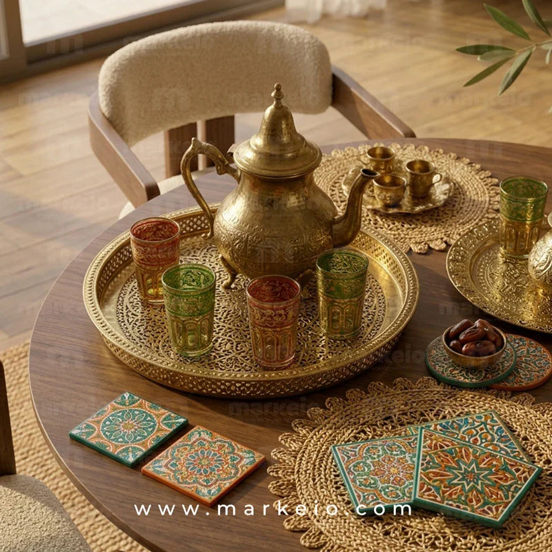 Table à manger ronde design en bois foncé avec pied central original et décoration élégante pour salle à manger moderne au Maroc.