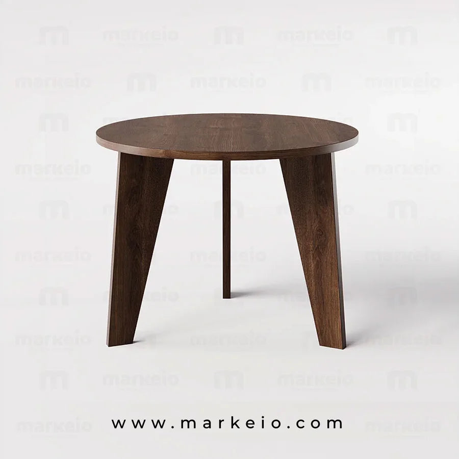 Table à manger Polamo en noyer avec plateau aux bords arrondis.