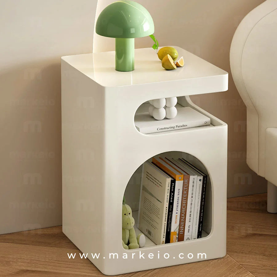 Table d'appoint minimaliste moderne en finition blanc crème.