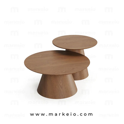 Table basse ronde en bois de noyer au design architectural moderne