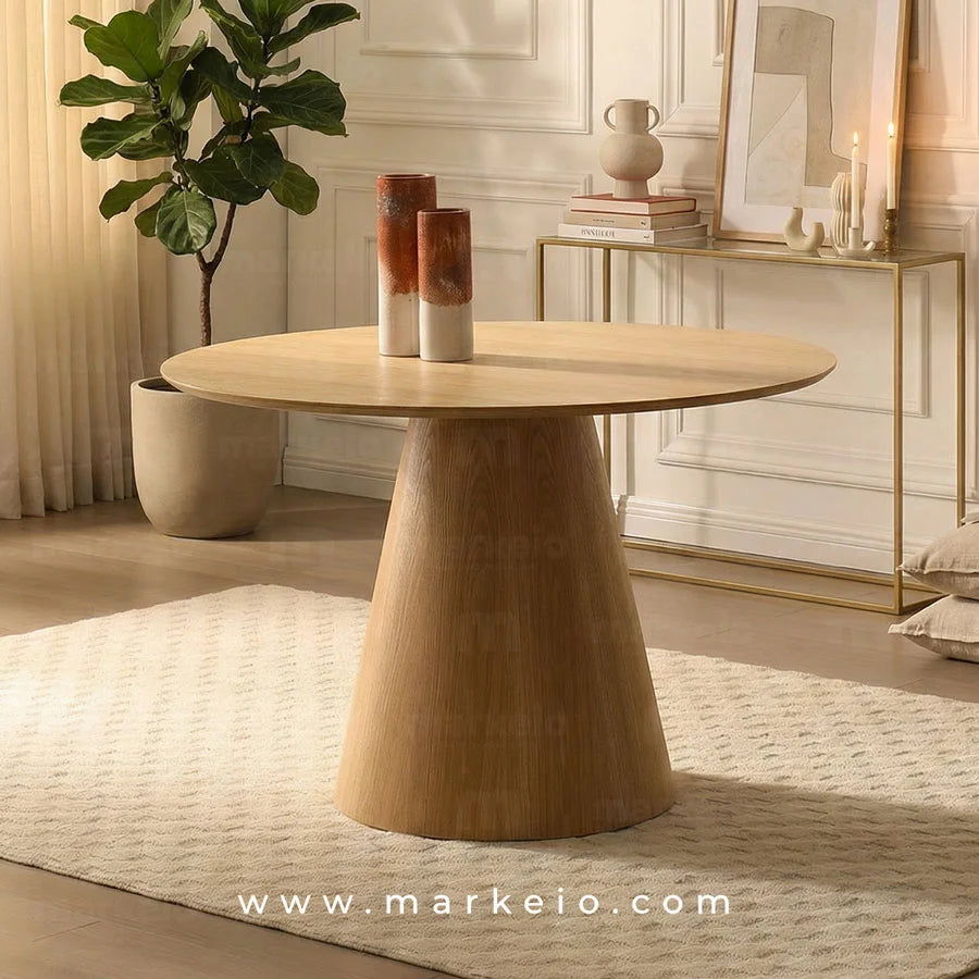 Table à manger Conik en chêne clair avec piètement central conique