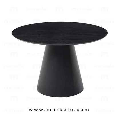 Table à manger noire Conik avec piètement conique central et finition mate.