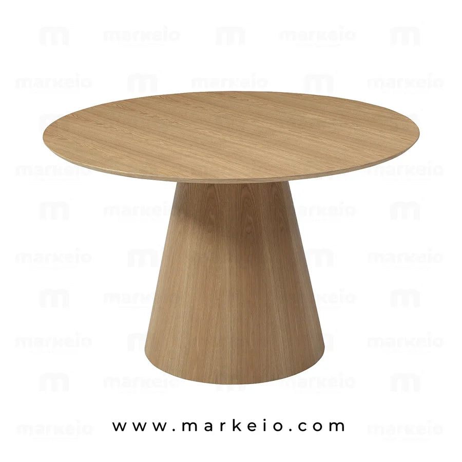 Table de repas ronde en bois de chêne pour une décoration lumineuse.