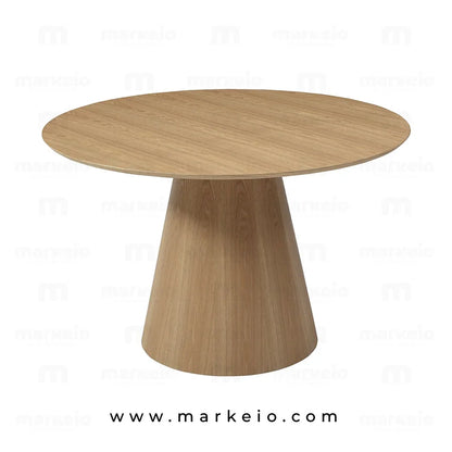 Table de repas ronde en bois de chêne pour une décoration lumineuse.