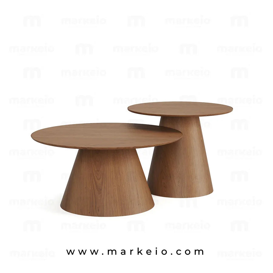 Ensemble de tables basses gigognes Conik en noyer avec base conique