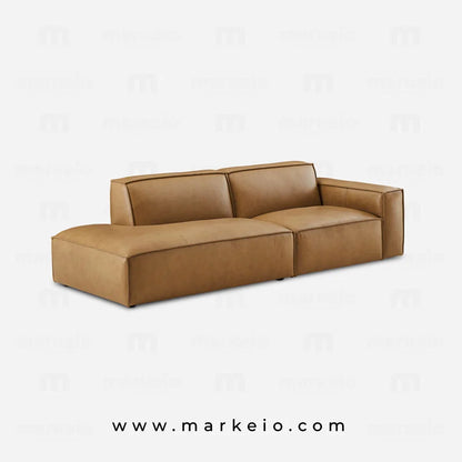 Vue latérale de la méridienne Divano marron caramel à Casablanca.